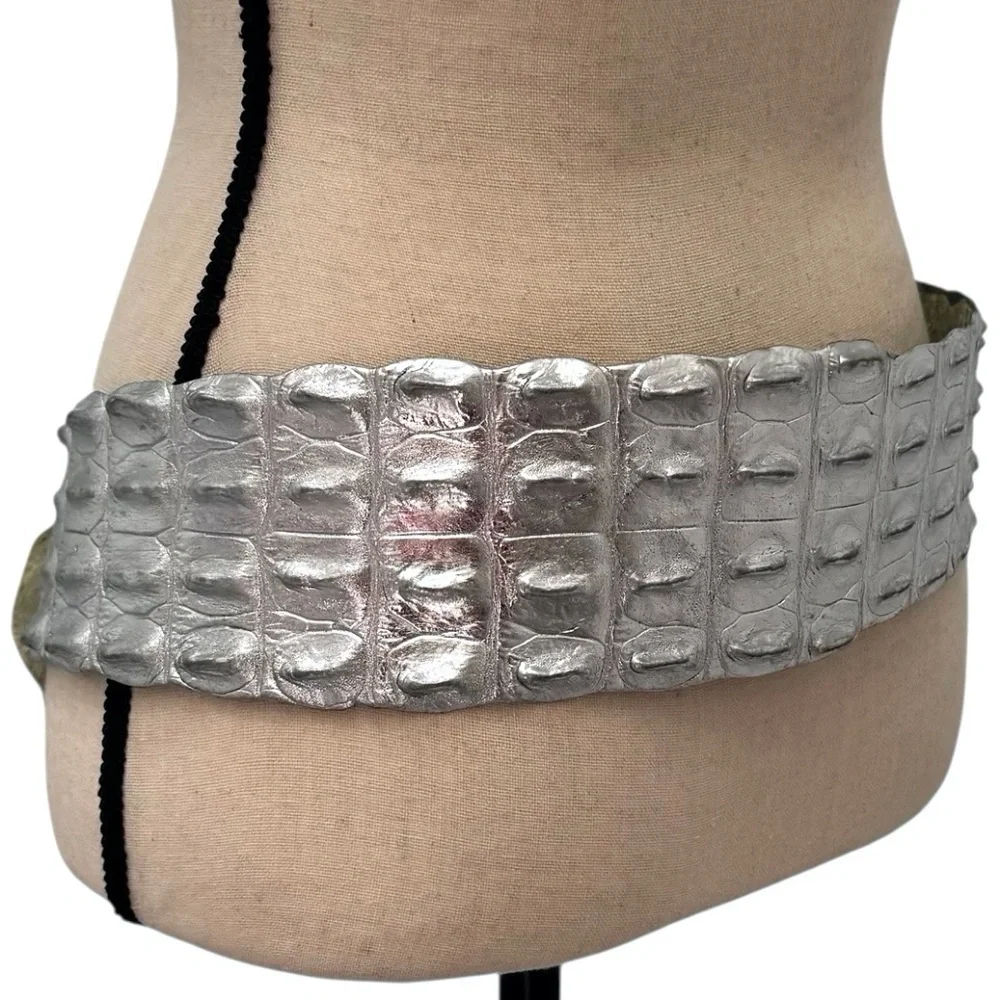 ROBERTO CAVALLI SILVER CROCODILE WIDE BELT